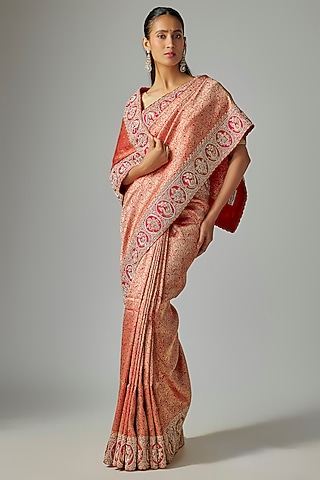 Red Brocade Saree Set by TATWAMM By Abhishek & Vinita
