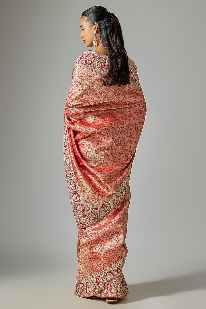 Red Brocade Reception Saree Set by TATWAMM By Abhishek & Vinita at Pernia's Pop Up Shop