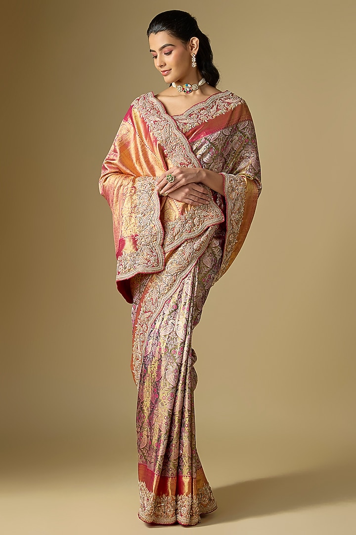 Golden Kanjivaram Silk Reception Saree Set by TATWAMM By Abhishek & Vinita at Pernia's Pop Up Shop