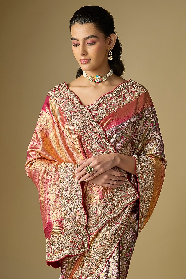 Golden Kanjivaram Silk Reception Saree Set by TATWAMM By Abhishek & Vinita at Pernia's Pop Up Shop