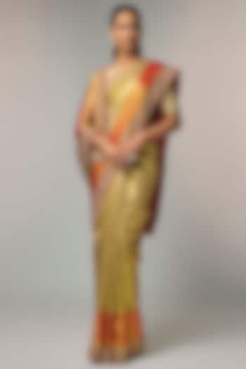 Golden Kanjivaram Wedding Saree Set by TATWAMM By Abhishek & Vinita at Pernia's Pop Up Shop