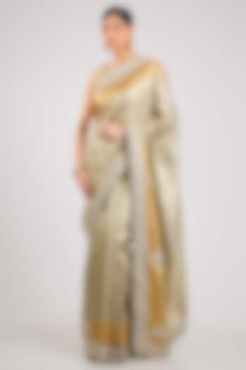 Gold & Silver Kanchipuram Tissue Silk Reception Saree Set by TATWAMM By Abhishek & Vinita at Pernia's Pop Up Shop