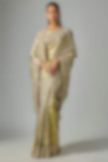 Gold Kanjivaram Silk Reception Saree Set by TATWAMM By Abhishek & Vinita at Pernia's Pop Up Shop