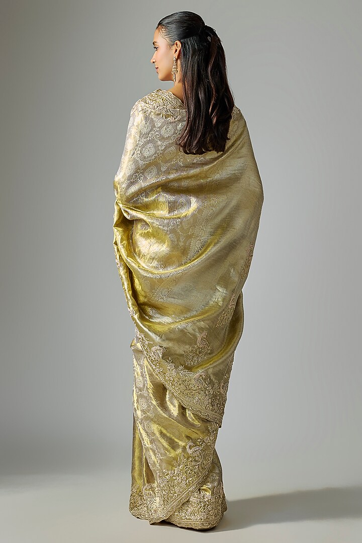 Gold Kanjivaram Silk Reception Saree Set by TATWAMM By Abhishek & Vinita at Pernia's Pop Up Shop
