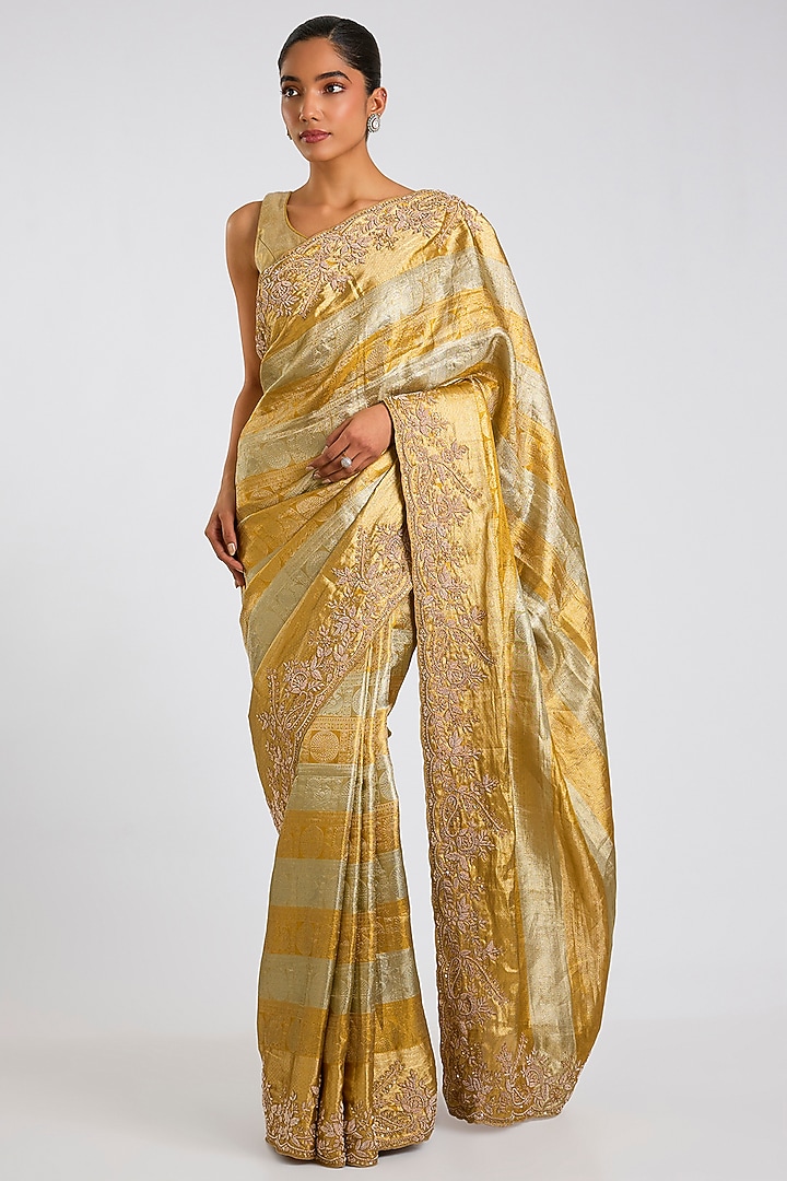 Gold-Silver Kanjivaram Reception Saree Set by TATWAMM By Abhishek & Vinita at Pernia's Pop Up Shop