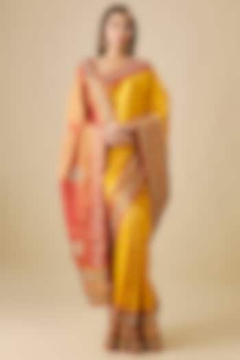Mustard Yellow Silk Zardosi Work Kanjivaram Reception Saree Set by TATWAMM Couture at Pernia's Pop Up Shop