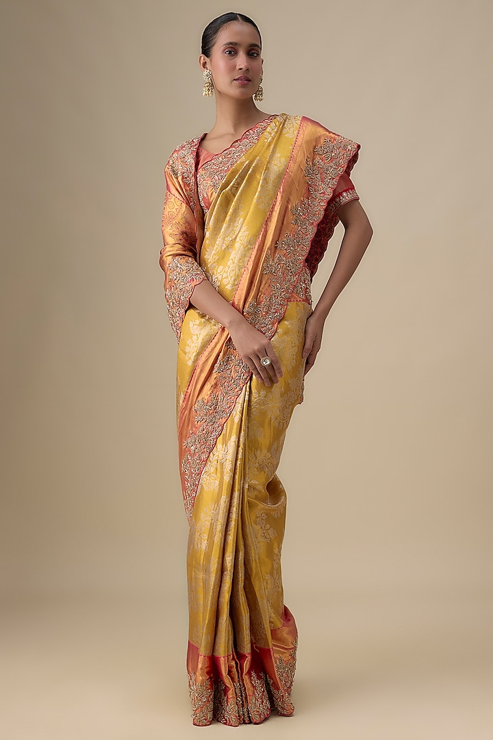 Gold Silk Zardosi Work Kanjivaram Wedding Saree by TATWAMM Couture at Pernia's Pop Up Shop