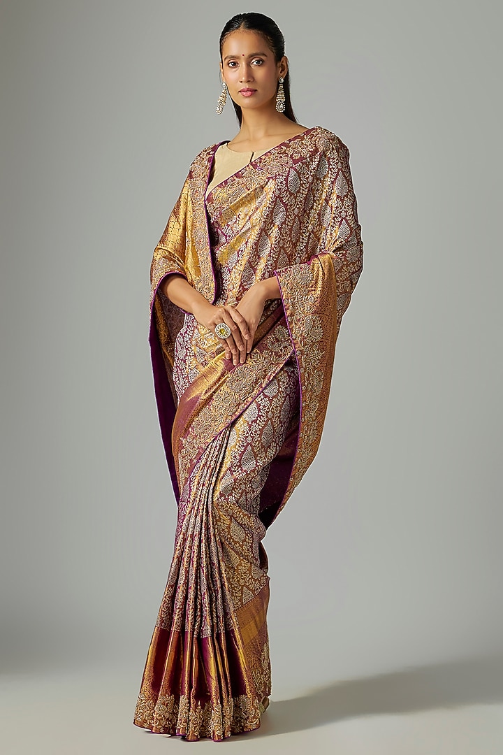 Purple Kanjivaram Silk Wedding Saree Set by TATWAMM By Abhishek & Vinita at Pernia's Pop Up Shop