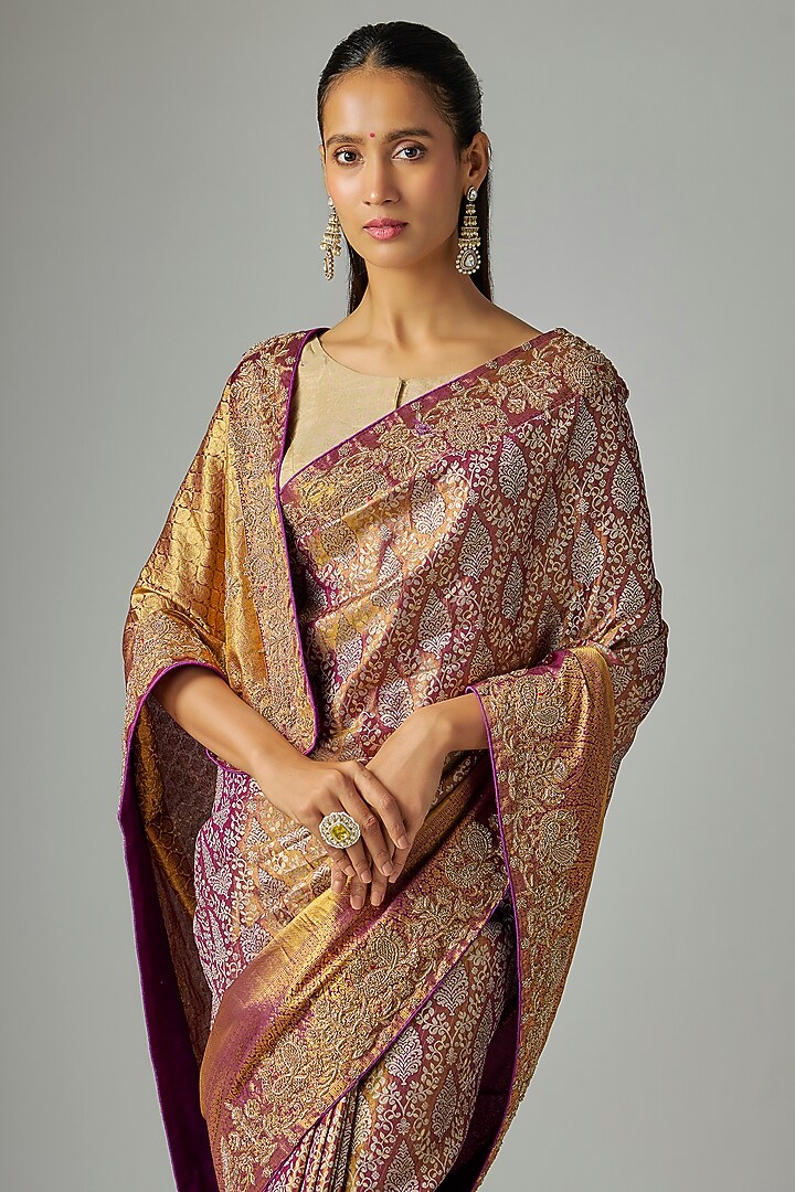 Purple Kanjivaram Silk Wedding Saree Set by TATWAMM By Abhishek & Vinita at Pernia's Pop Up Shop