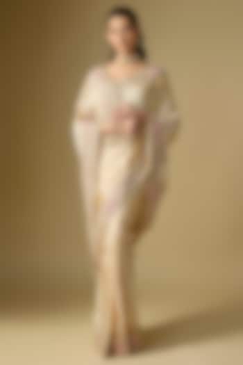 Beige Tissue Silk Reception Saree Set by TATWAMM By Abhishek & Vinita at Pernia's Pop Up Shop