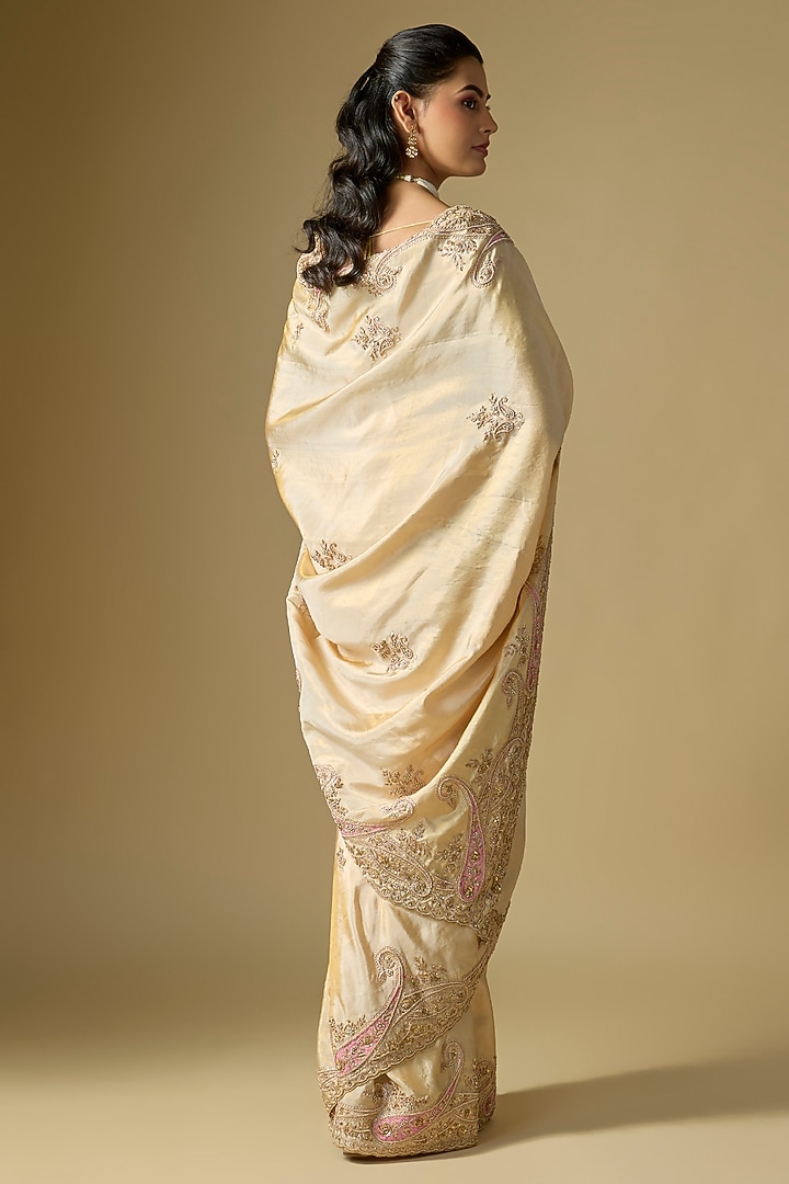 Beige Tissue Silk Reception Saree Set by TATWAMM By Abhishek & Vinita at Pernia's Pop Up Shop