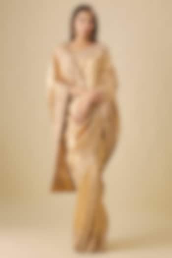 Gold Silk Zardosi Work Brocade Reception Saree Set by TATWAMM Couture at Pernia's Pop Up Shop