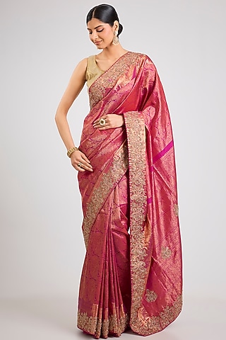 Pink Kanjeevaram Silk Saree Set by TATWAMM By Abhishek & Vinita