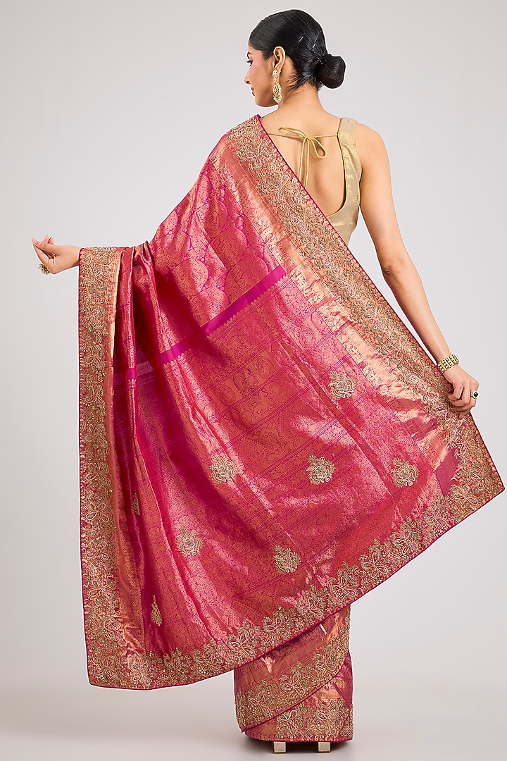 Pink Kanjeevaram Silk Reception Saree Set by TATWAMM By Abhishek & Vinita at Pernia's Pop Up Shop