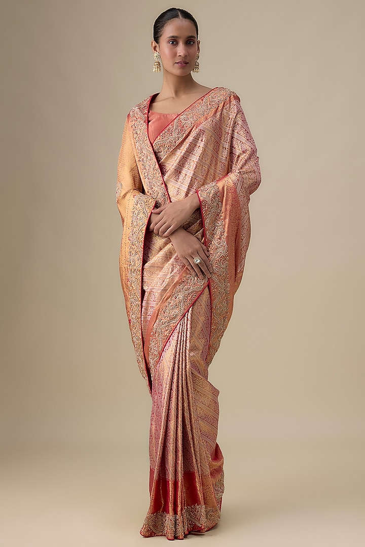 Pink Silk Zardosi Work Kanjivaram Reception Saree by TATWAMM Couture at Pernia's Pop Up Shop