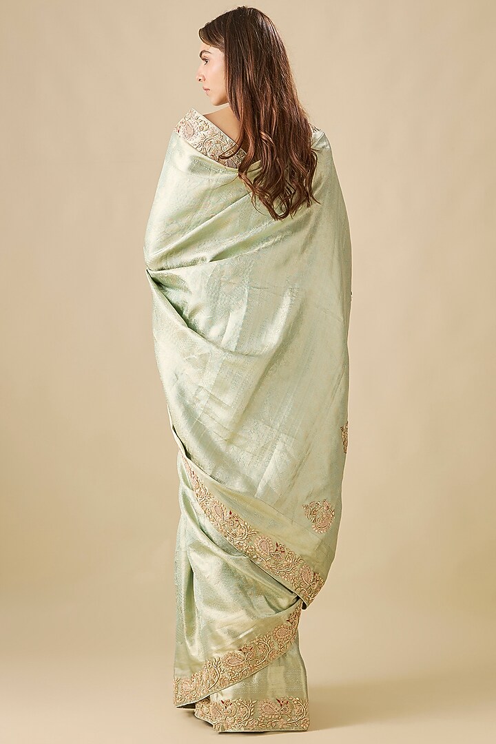 Green Silk Zardosi Embroidered Kanjivaram Wedding Saree Set by TATWAMM By Abhishek & Vinita at Pernia's Pop Up Shop