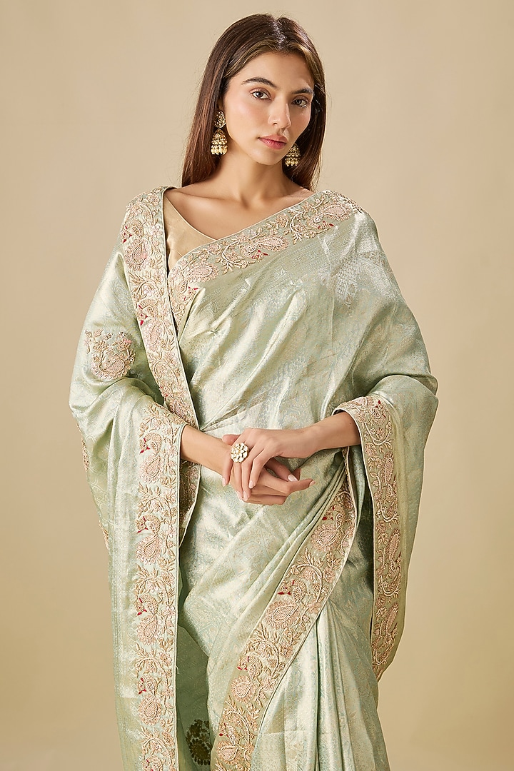 Green Silk Zardosi Embroidered Kanjivaram Wedding Saree Set by TATWAMM By Abhishek & Vinita at Pernia's Pop Up Shop