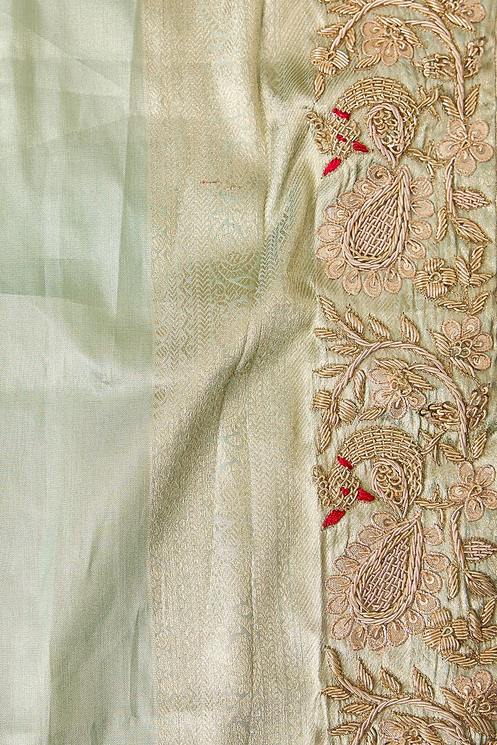 Green Silk Zardosi Embroidered Kanjivaram Wedding Saree Set by TATWAMM By Abhishek & Vinita at Pernia's Pop Up Shop