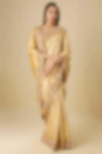 Gold Kanjivaram Zardosi Work Reception Saree Set by TATWAMM Couture at Pernia's Pop Up Shop