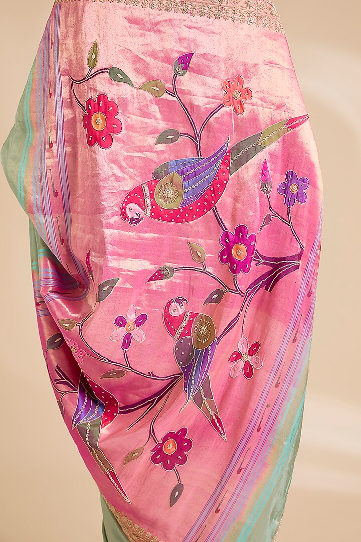 Pink & Light Blue Paithani Silk Reception Saree Set by TATWAMM By Abhishek & Vinita at Pernia's Pop Up Shop