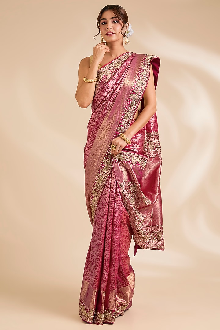 Rani Pink Kanjivaram Silk Reception Saree Set by TATWAMM By Abhishek & Vinita at Pernia's Pop Up Shop