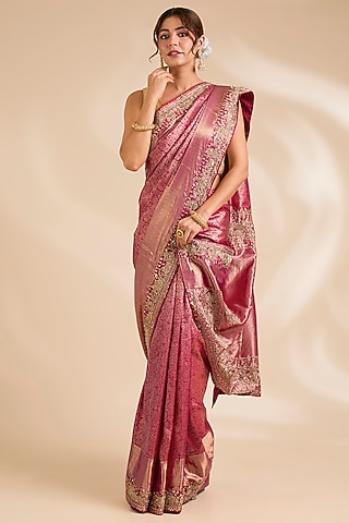 Rani Pink Kanjivaram Silk Saree Set by TATWAMM By Abhishek & Vinita