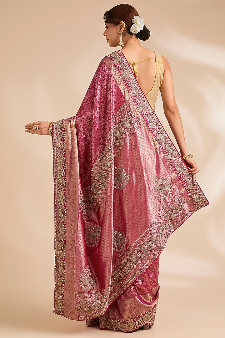 Rani Pink Kanjivaram Silk Reception Saree Set by TATWAMM By Abhishek & Vinita at Pernia's Pop Up Shop