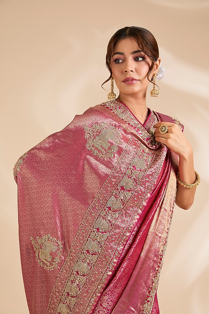 Rani Pink Kanjivaram Silk Reception Saree Set by TATWAMM By Abhishek & Vinita at Pernia's Pop Up Shop
