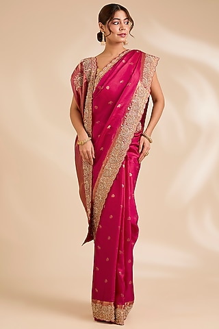 Rani Pink Banarasi Silk Saree Set by TATWAMM By Abhishek & Vinita