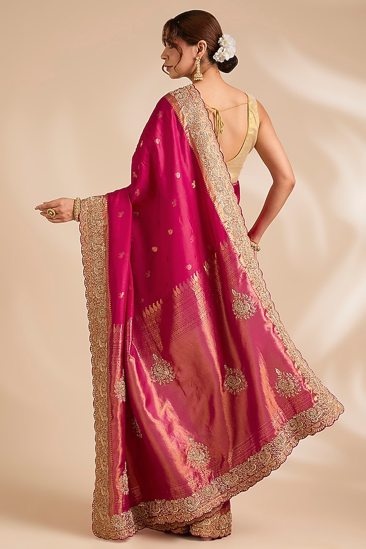 Rani Pink Banarasi Silk Reception Saree Set by TATWAMM By Abhishek & Vinita at Pernia's Pop Up Shop