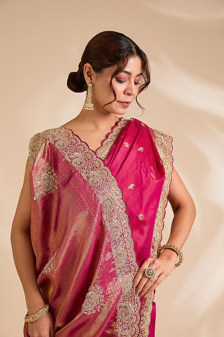 Rani Pink Banarasi Silk Reception Saree Set by TATWAMM By Abhishek & Vinita at Pernia's Pop Up Shop