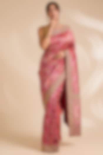 Pink Banarasi Silk Reception Saree Set by TATWAMM By Abhishek & Vinita at Pernia's Pop Up Shop