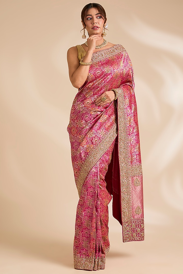 Pink Banarasi Silk Reception Saree Set by TATWAMM By Abhishek & Vinita at Pernia's Pop Up Shop