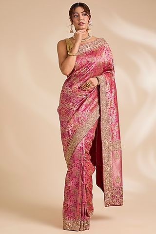 Pink Banarasi Silk Saree Set by TATWAMM By Abhishek & Vinita