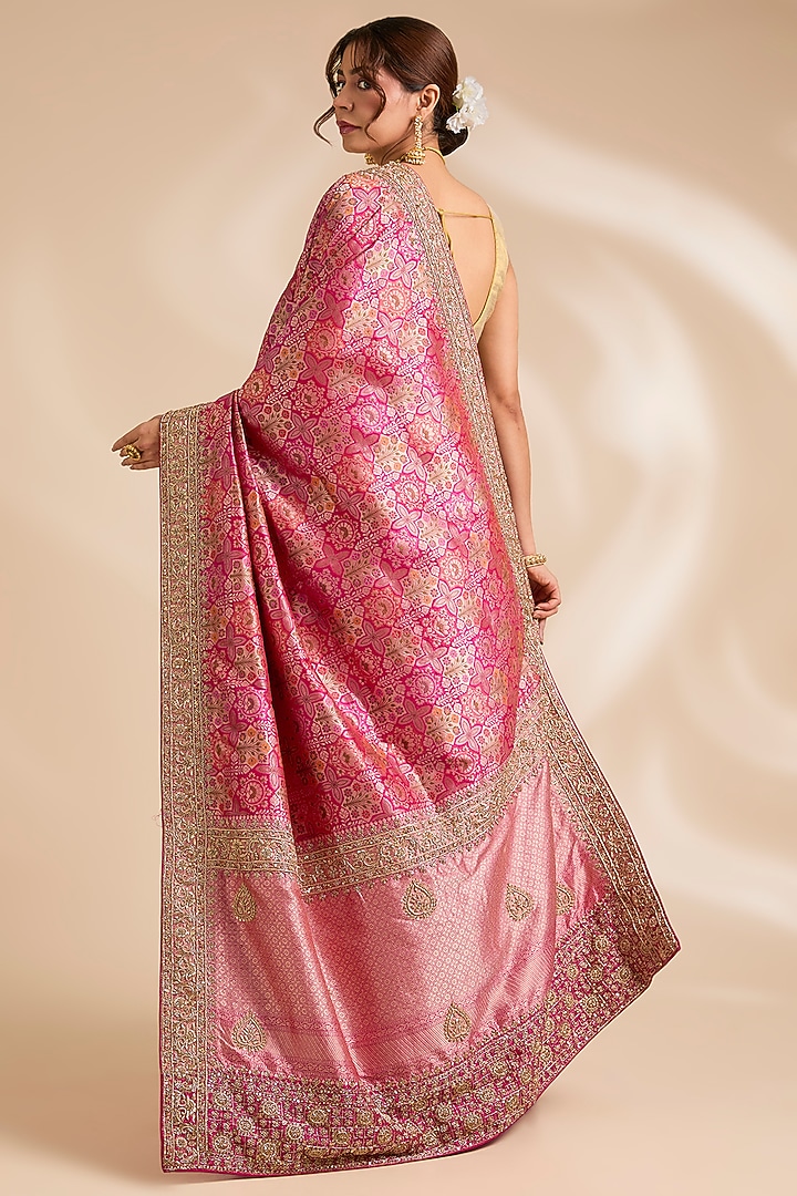 Pink Banarasi Silk Reception Saree Set by TATWAMM By Abhishek & Vinita at Pernia's Pop Up Shop