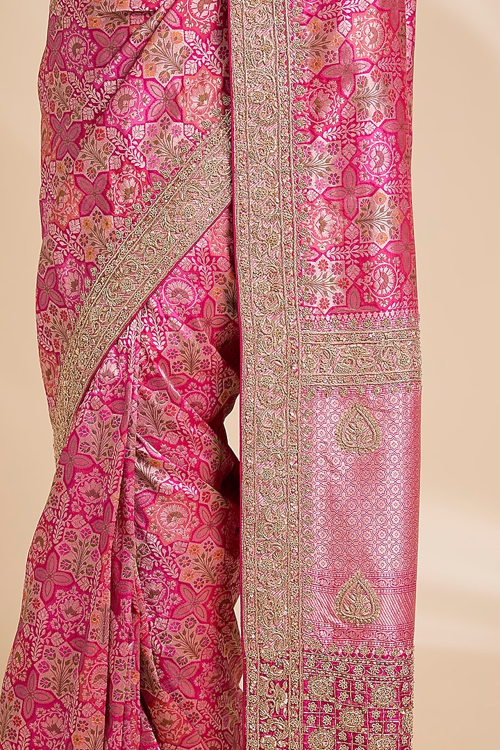 Pink Banarasi Silk Reception Saree Set by TATWAMM By Abhishek & Vinita at Pernia's Pop Up Shop