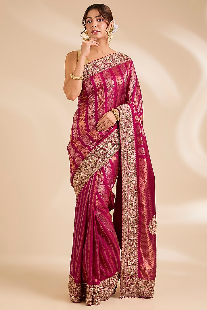Pink Kanjivaram Silk Reception Saree Set by TATWAMM By Abhishek & Vinita at Pernia's Pop Up Shop