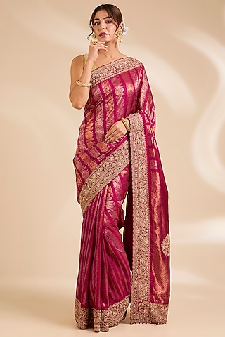 Pink Kanjivaram Silk Saree Set by TATWAMM By Abhishek & Vinita