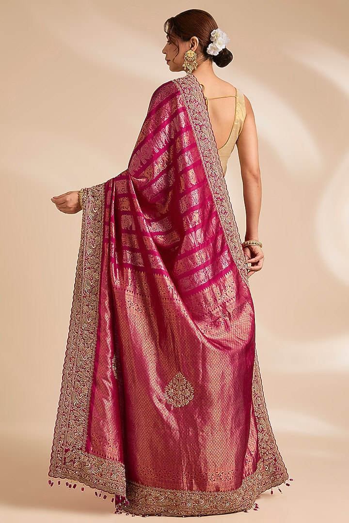 Pink Kanjivaram Silk Reception Saree Set by TATWAMM By Abhishek & Vinita at Pernia's Pop Up Shop