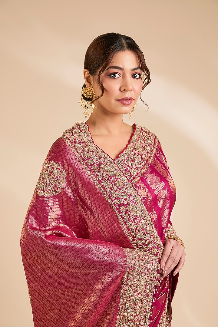 Pink Kanjivaram Silk Reception Saree Set by TATWAMM By Abhishek & Vinita at Pernia's Pop Up Shop