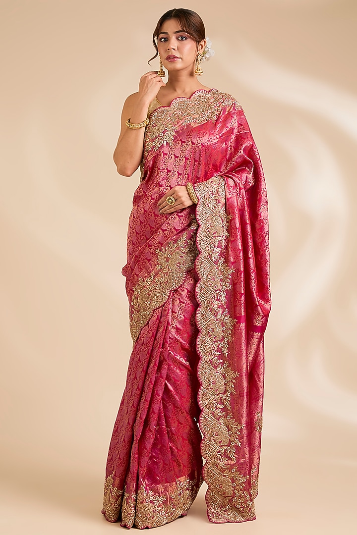 Rani Pink Kanjivaram Silk Reception Saree Set by TATWAMM By Abhishek & Vinita at Pernia's Pop Up Shop