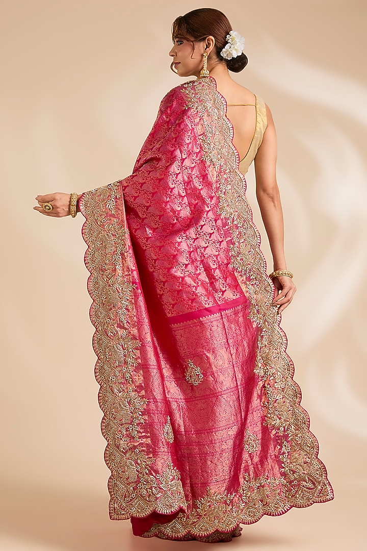 Rani Pink Kanjivaram Silk Reception Saree Set by TATWAMM By Abhishek & Vinita at Pernia's Pop Up Shop