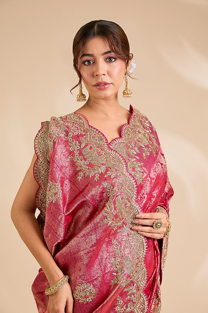 Rani Pink Kanjivaram Silk Reception Saree Set by TATWAMM By Abhishek & Vinita at Pernia's Pop Up Shop