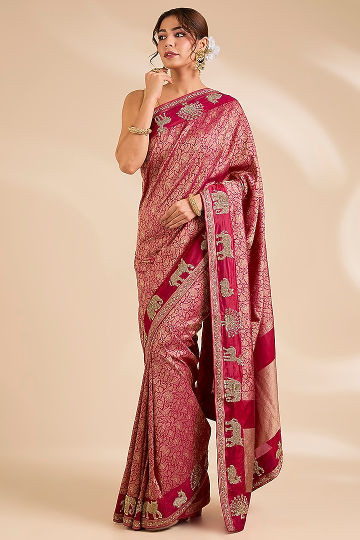 Rani Pink Kanjivaram Silk Wedding Saree Set by TATWAMM By Abhishek & Vinita at Pernia's Pop Up Shop