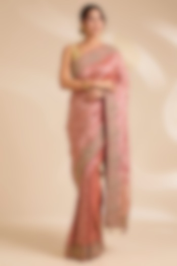 Pink Banarasi Silk Reception Saree Set by TATWAMM By Abhishek & Vinita at Pernia's Pop Up Shop
