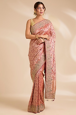 Pink Banarasi Silk Saree Set by TATWAMM By Abhishek & Vinita