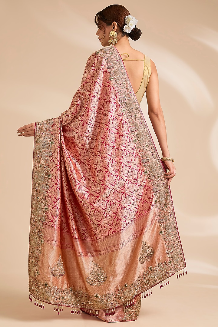 Pink Banarasi Silk Reception Saree Set by TATWAMM By Abhishek & Vinita at Pernia's Pop Up Shop