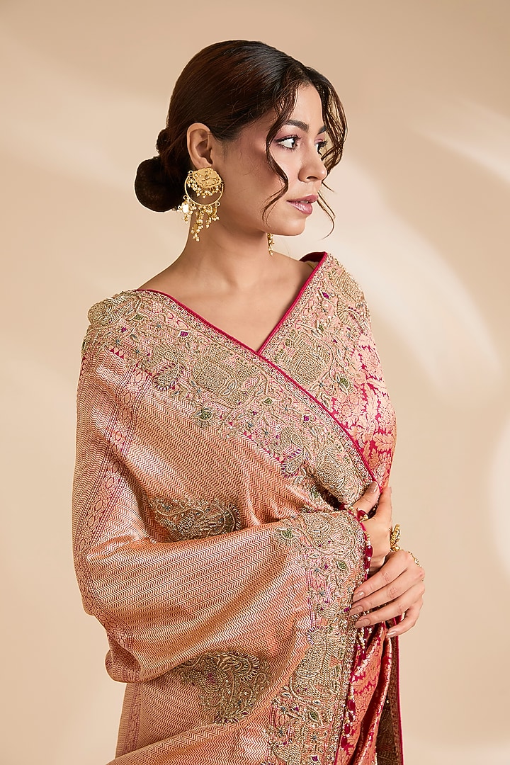 Pink Banarasi Silk Reception Saree Set by TATWAMM By Abhishek & Vinita at Pernia's Pop Up Shop