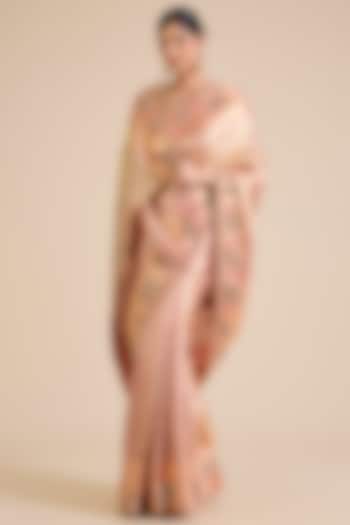 Peachish Pink Kanjivaram Reception Saree Set by TATWAMM By Abhishek & Vinita at Pernia's Pop Up Shop