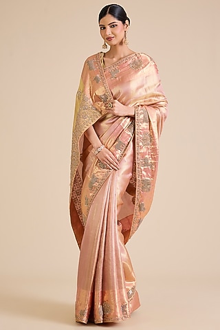 Peachish Pink Kanjivaram Saree Set by TATWAMM By Abhishek & Vinita
